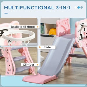 Qaba 3 in 1 Slide for Toddlers, Kids Slide Playset with Basketball Hoop, Climber, for 18-36 Months