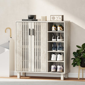 Shoe Storage with Double Doors and Open Shelves 17 Pair Shoe Storage Organizer for Entryway Hallway Black – view 13