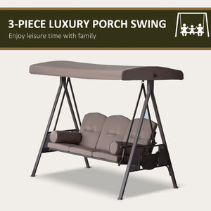 3 Seater Porch Swing Heavy Duty Outdoor Swing Chair Outdoor Lounge Hammock Cushioned Seat W/ Tilt Canopy – view 8