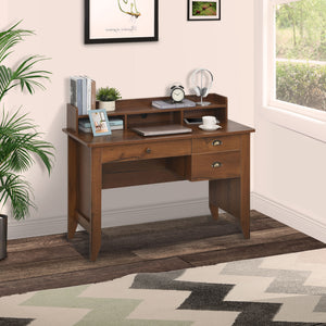 Study Table with Storage Hutch, Drawers, Shelf, Home Office Writing Table Study Workstation with Cable Management, Brown