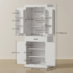 72" Kitchen Pantry Cabinet, Farmhouse Kitchen Storage Cabinet with 4 Barn Doors, 6 Door Shelves, Drawer – view 16
