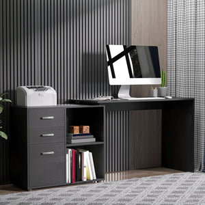 L-Shaped Corner Straight Writing Desk with Storage Shelf, Drawer – view 7