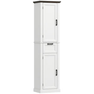 65" Tall Bathroom Storage Cabinet, Freestanding Farmhouse Slim Bathroom Cabinet with 2 Doors, Shelves and Drawer, White