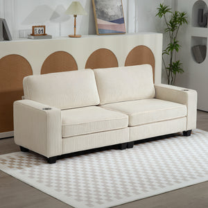 Three Seater Sofa, Fabric 3 Seater Couch with Spring Cushion and Cup Holders for Living Room, Bedroom – view 14
