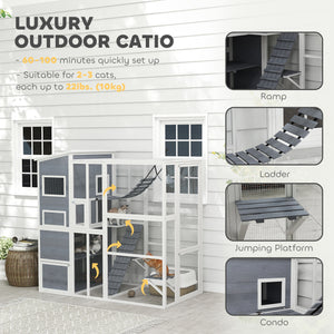 76" Catio Outdoor Cat Enclosure with Cat Condo, Jumping Platforms, Ladder, Ramps – view 3