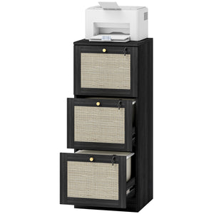 2 Drawer Filing Cabinet with Lock, Boho File Cabinet for A4 Letter Size Files with Decorative Rattan – view 15