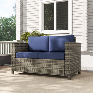 Wicker Outdoor Sofa, All Weather Patio Couch Loveseat with Cushions for Balcony, Deck, Garden, Poolside – view 6