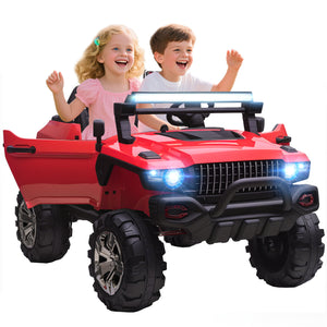 Kids 2 Seater Ride-On Car Police Truck Electric with LED Lights & MP3 for Kids White