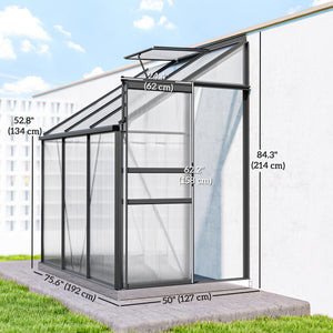 6' x 4' Aluminum Lean-to Greenhouse Polycarbonate Walk-in Garden Greenhouse with Adjustable Roof Vent – view 10