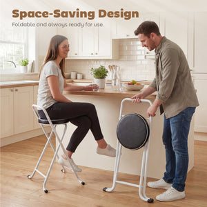 Foldable Bar Stools Set of 2, Folding Kitchen Chairs with PU Cushioned Seat, Footrest, Black – view 4
