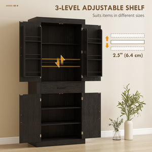 72" Kitchen Pantry Cabinet, Farmhouse Kitchen Storage Cabinet with 4 Barn Doors, 6 Door Shelves, Drawer – view 5