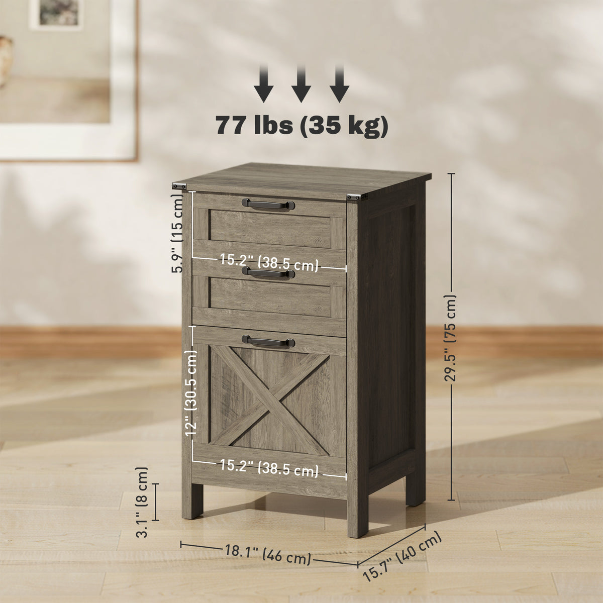 Vertical Filing Cabinet with 3 Drawers, Rustic Farmhouse Office Storage Cabinet for A4, Letter Size – view 2