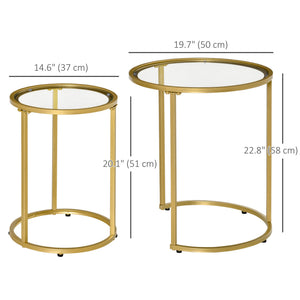 Set of 2 Nesting Coffee Tables with Metal Base, Round Side Table with Tempered Glass Tabletop for Living – view 9