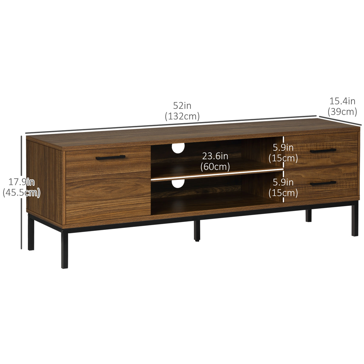 TV Stand for TV up to 50 Inches, TV Cabinet with Door, Open Storage and Drawers, TV Table with Steel Legs – view 2