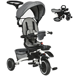 Aosom Tricycle for Toddler 6-in-1 Kids Trike, Foldable Converts Stroller to Baby Push Bike, Adjustable Backrest with Detachable Guardrail & Handle, Brake for 1-4 Years Old