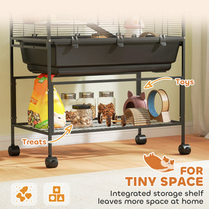 3 Tier Rolling Hamster Cage with 7" Deep Tray, Storage Shelf, Big Exercise Wheel, Tube System, for Syrian, Gerbil, Rat