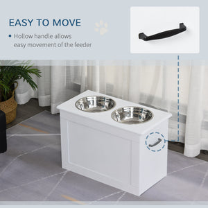 Large Elevated Pet Feeder with Storage Dog Pet Diner Function 2 Stainless Steel Dog Bowls Elevated Base for Large Dogs and Other Large Pet, White
