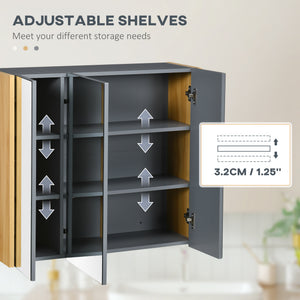 Wall Mounted Medicine Cabinet with Mirror Wall Mirror Cabinet with 3 Doors and Adjustable Storage Shelves Gray