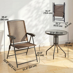Folding Outdoor Bistro Set, Patio Table and Chairs with Reclining Backrest and Round Dining Table, Brown