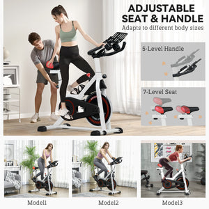 Soozier Adjustable Upright Stationary Exercise Bike with LCD Display, Suitbale for Beginer and Home Gym, Indoor Cycling Bike with Adjustable Resistance, White