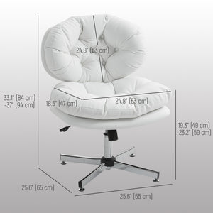Computer Desk Chair, Armless Office Chair with Wide Padded Seat and Adjustable Height, Cream White – view 37