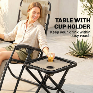 Zero Gravity Chair Set of 2 Patio Chair with Side Table Cupholders and Pillows for Pool, Backyard, Lawn β view 25