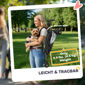 Foldable Dog Stroller, Lightweight Dog Pram w/ Shoulder Strap, Storage Bag, Cup Holder, Light Grey