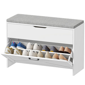 Shoe Storage Bench with Flip Drawer and Lift Top Storage, Entryway Bench with Seat Cushion for Hallway – view 15
