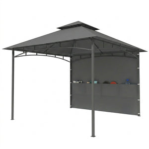 10' x 10' Patio Gazebo, Double Roof Outdoor Gazebo Canopy Shelter with Storage, Hook, Metal Frame, Dark Grey
