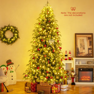 7/7.5/8 Feet Pre-Lit Artificial Christmas Tree Hinged Faux Xmas Tree with Soft Branch Tips-8 feet view 3