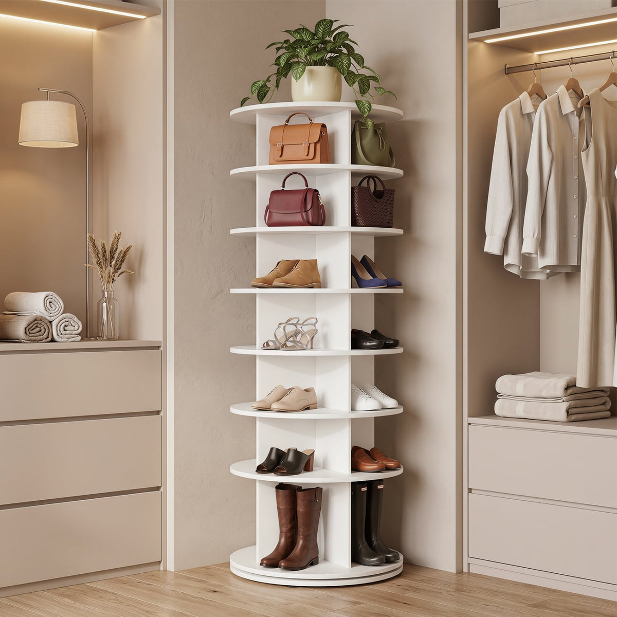 7-Tier Rotating Shoe Rack Tower Freestanding Spinning Shoe Organizer-White view 2
