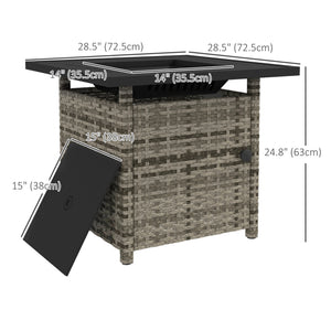 Outdoor PE Rattan Propane Fire Pit Table, 50,000 BTU Pulse-Ignition Wicker Fire Table, Mixed Grey