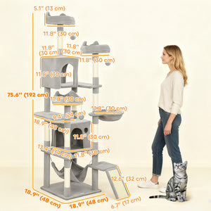 76" Large Cat Tree for Indoor Cats with 8 Scratching Posts, 3 Plush Beds, 2 Hammocks, 2 Large Condos, Ramp – view 9