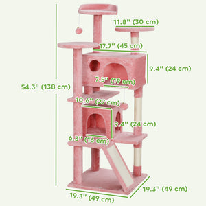 54" Cat Tree, Multi-Level Cat Tower with Scratching Posts, Cat Condos, Bed, Platforms, Ramp, Toy Ball, Beige – view 44