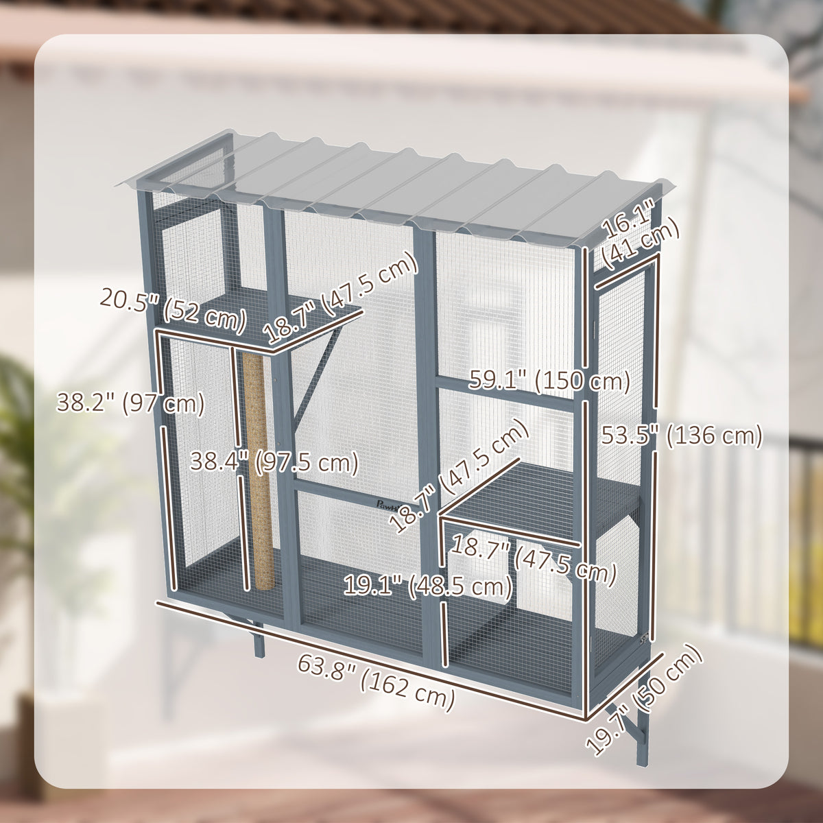 Wooden Catio Outdoor, Cat Window Box Enclosure for 2-3 Large Cats with 2 Jumping Platforms & Scratching – view 2