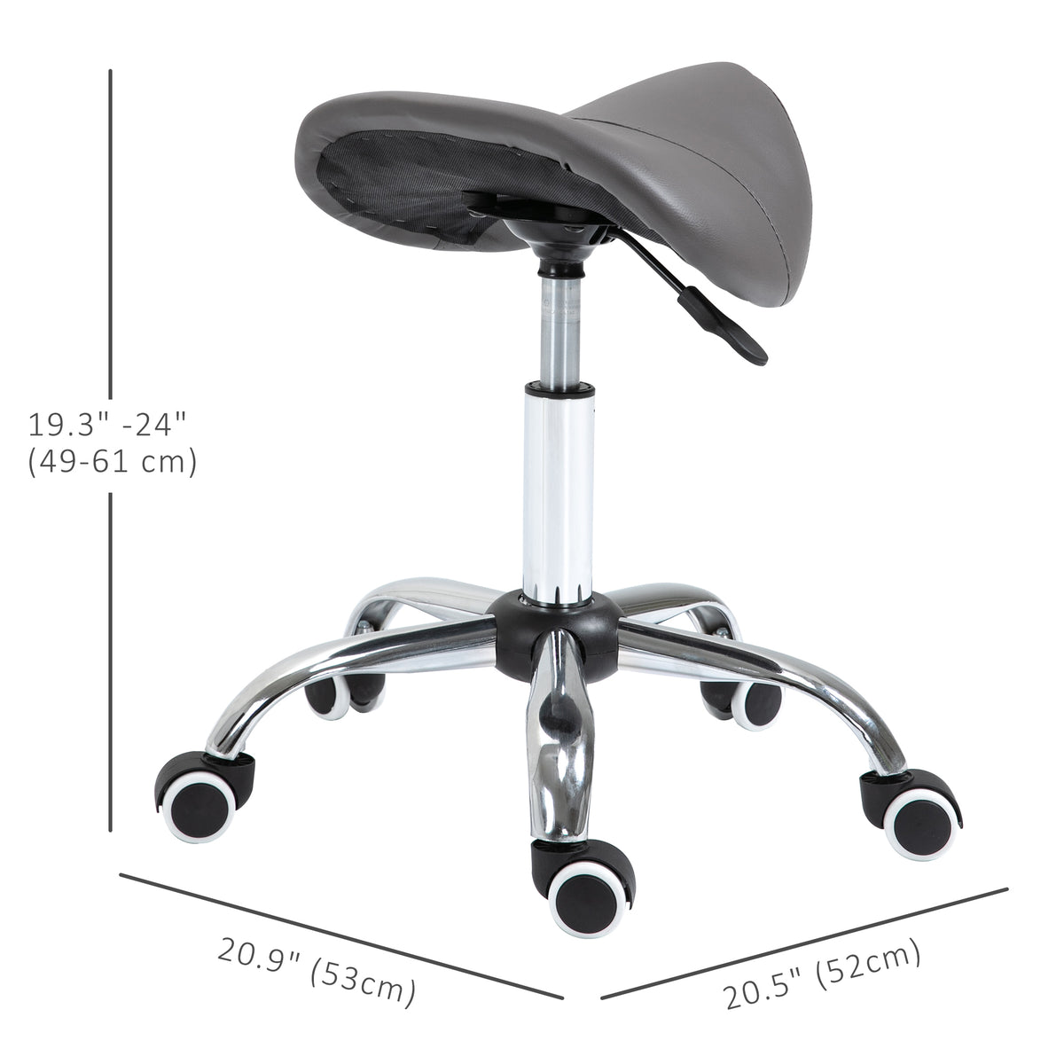 Adjustable Hydraulic Rolling Salon Stool Swivel Saddle Chair Spa Beauty Seat PU Leather, Grey