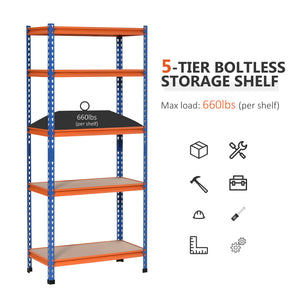 5-Tier Heavy Duty Garage Shelf, Metal Shelving Unit with Adjustable Shelves, Metal Frame, 31.5"x15.75"x71.75", 3300 lbs Capacity for Workshop, Shed, Office