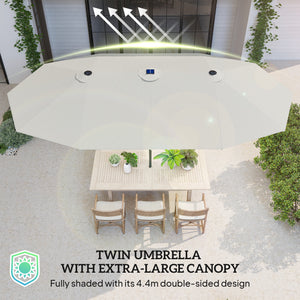 174" Double-Sided Sun Umbrella Garden Parasol Patio Sun Shade Outdoor with LED Solar Light, Khaki – view 20