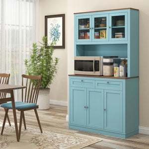 71" Pantry Cabinet with Microwave Space, Buffet with Hutch, 2 Drawers, Adjustable Shelves and Glass Doors – view 7