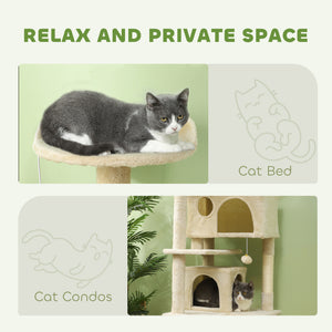 54" Cat Tree, Multi-Level Cat Tower with Scratching Posts, Cat Condos, Bed, Platforms, Ramp, Toy Ball, Beige – view 4