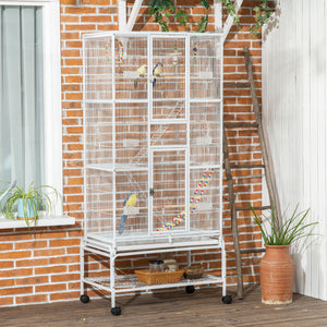 71" Bird Cage with Wheels Perches, Ramp, Storage Shelf, Toys for Canaries, Finches, Cockatiels, Parakeets – view 14