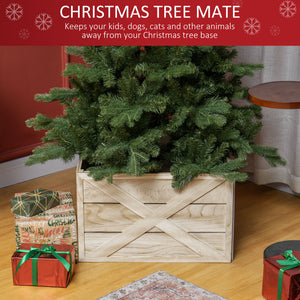 24" Farmhouse Christmas Tree Base Cover Wooden Christmas Tree Collar Box Home Decoration Dark Distressed Wood Finish