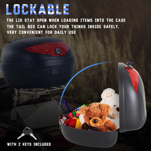 Detachable Scooter Motorcycle Trunk Top Case 24L Tour Luggage Box Tail Carrier Lockable Black