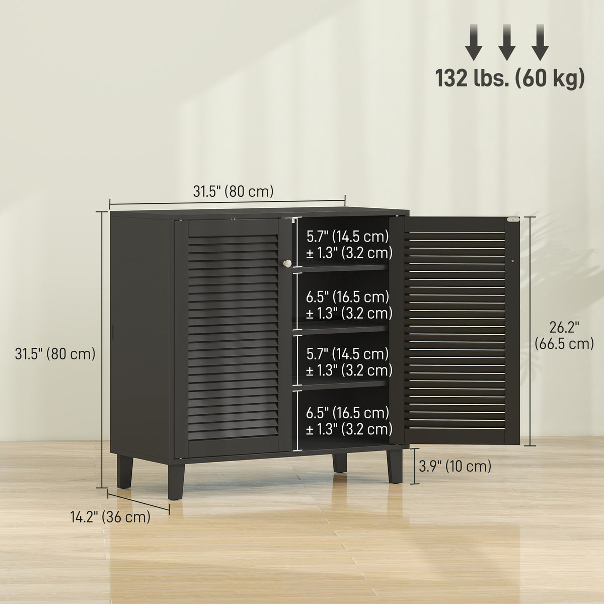 Shoe Cabinet with Adjustable Shelves Shoe Storage Cabinet with 2 Doors for Entryway Hallway Black