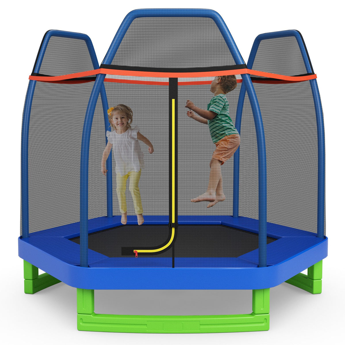 7 Ft Kids Trampoline W/ Safety Enclosure Net-Blue view 2