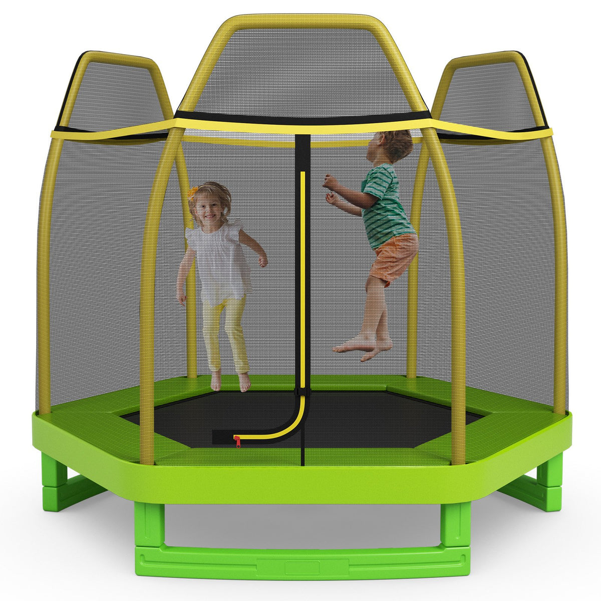 7FT Kids Trampoline with Safety Enclosure Net-Green view 2