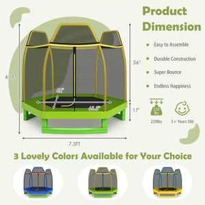 7FT Kids Trampoline with Safety Enclosure Net-Green view 3
