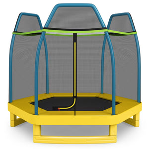 7 ft Kids Trampoline W/ Safety Enclosure Net-Yellow