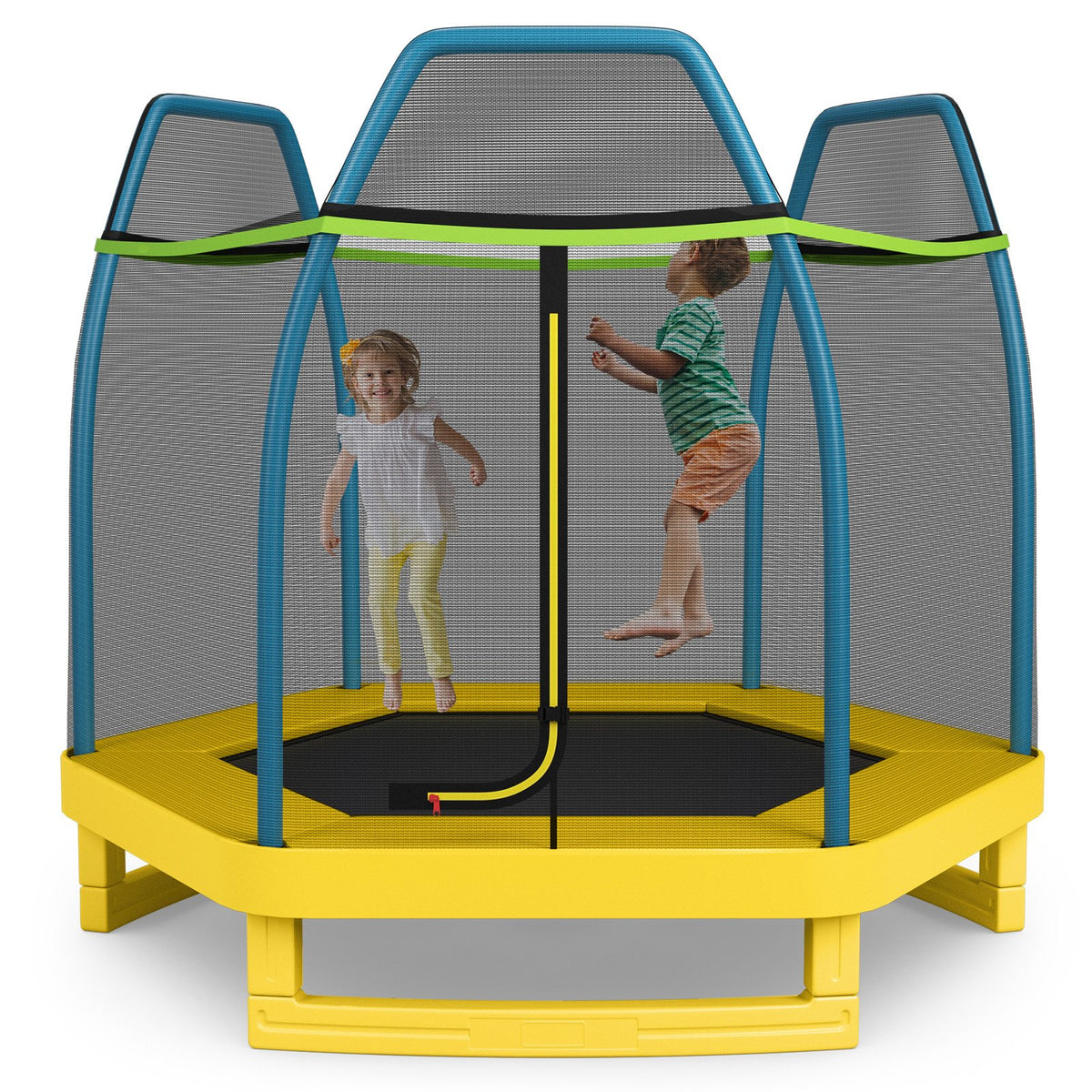 7 ft Kids Trampoline W/ Safety Enclosure Net-Yellow view 2