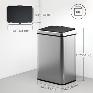 10.6 Gal (40 L) Automatic Garbage Can w/ Soft-Close Lid, Touchless Trash Can with Fingerprint Resistant Stainless Steel